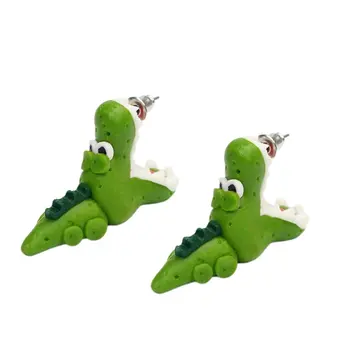 Kreatívne Ručné Mäkké Keramiky Náušnice Zvierat Trhali Uši Komiksu Zelený Krokodíl Ušné Štuple