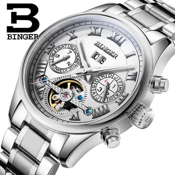 Švajčiarsko BINGER pánske hodinky, luxusné značky Tourbillon sapphire svetelný viaceré funkcie Mechanické náramkové hodinky B8602