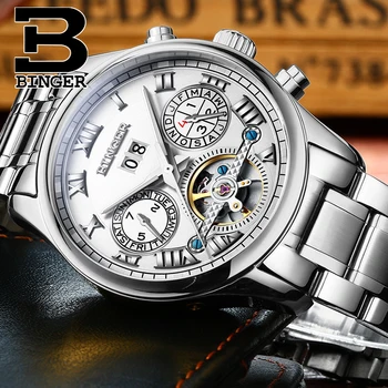 Švajčiarsko BINGER pánske hodinky, luxusné značky Tourbillon sapphire svetelný viaceré funkcie Mechanické náramkové hodinky B8602
