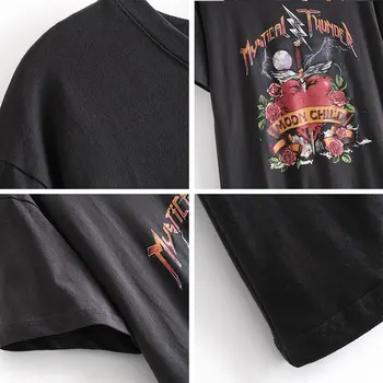 Streetwear Mystické Thunder Tlač Nadrozmerné T shirt Ženy, Čierne Krátke Rukáv Top Tee Lete Grafické T-košele, Dlhé Šaty