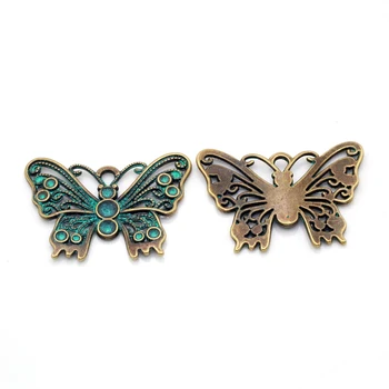OHNIVÝ 20pcs/veľa 50x31mm Vintage Starožitné Zelená Bronz Butterflys Prívesky Charms Korálky Pre DIY Výrobu Šperkov A Hľadanie PJ195