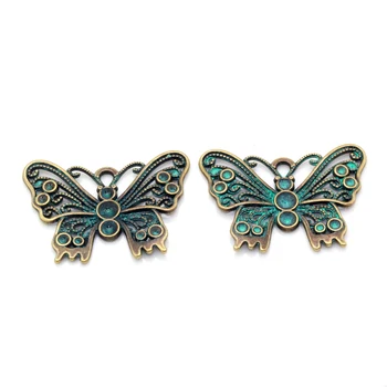 OHNIVÝ 20pcs/veľa 50x31mm Vintage Starožitné Zelená Bronz Butterflys Prívesky Charms Korálky Pre DIY Výrobu Šperkov A Hľadanie PJ195