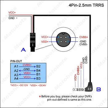 FEELDO 5 ks 10meters 2,5 mm TRRS Jack Konektor Na 4Pin Video Predlžovací Kábel Pre Truck/Van Auta DVR Kamera Záložný Fotoaparát #AM1280