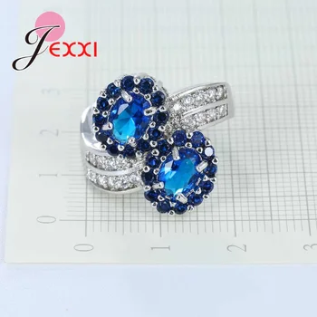 925 Sterling Silver Blue Crystal Prsteň Módne Svadobné & Zásnubný Prsteň, Šperky Pre Zrelé Ženy Prst krúžky