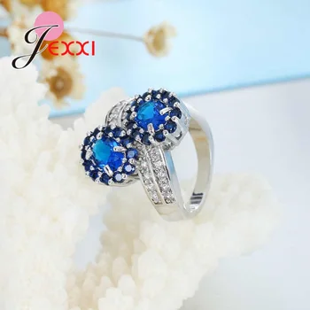 925 Sterling Silver Blue Crystal Prsteň Módne Svadobné & Zásnubný Prsteň, Šperky Pre Zrelé Ženy Prst krúžky