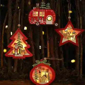LED Svetlo Vianočný Stromček, Hviezda Auto Drevené Prívesky, Ozdoby, Dekorácie Remesiel DIY Deti na Vianoce, Na Domácej Strane Dreva Darček Chris P2O8