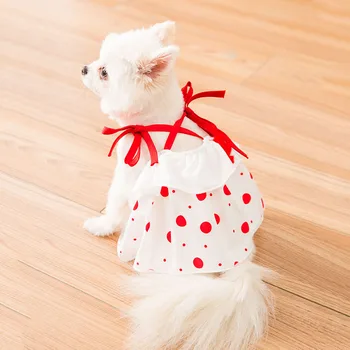 Roztomilý Duté Čipky Red Dot domáce Zvieratá, Psy Šaty Leto, Jeseň Krásne Elegantné Priedušná Šaty, Oblečenie Pre Malé Psy Pomeranian