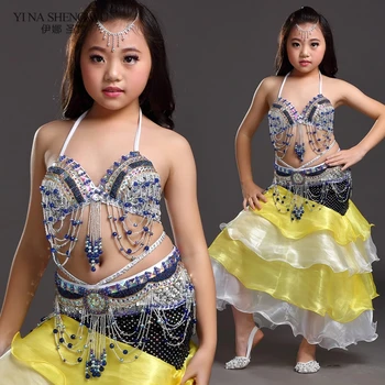 Nové Deti Brušného Tanca Oblečenie 3 kusy Orientálne Oblečenie, Podprsenky Pás Sukne Dievčatá, Brušný Tanec Set Kostým Súťaž Detí
