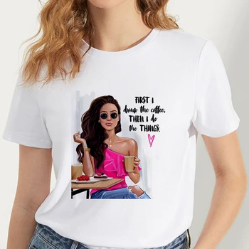 Tričko Ženy 2019 Nové lumbálna T-shirt móda krása dievčatá Tlač Harajuku Tshirt O-krku Krátky Rukáv Biele Topy Ženské Oblečenie