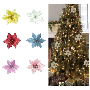 10Pcs Lesk Umelé Kvety, Vianočný Stromček, Dekorácie, Vianočné Ozdoby, Vianočné Dekorácie pre Domov 2020 Navidad Dekor