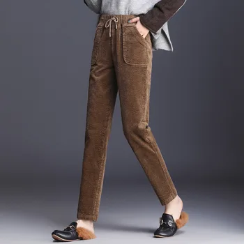 Na jar a na jeseň a zimu nové voľné módne hárem nohavice menčester žien mrkva nohavice hrubé teplé bežné deväť nohavice JQ445