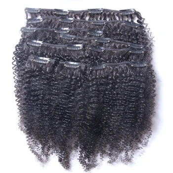 Kinky Afro Kučeravé Clip In Ľudské Vlasy Rozšírenia mongolskej Remy Ľudské Vlasy Kusy Čierne Ženy 120gram Plnú Hlavu Hrubé Vlasy