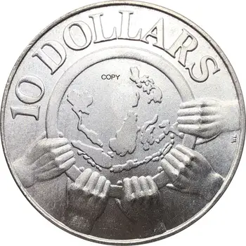 Singapur Republika 1967 1977 10 Desať Dolárov 10. Výročie Nezávislosti Mince Singapura Pamätné Strieborné Pozlátené Kópie Mincí