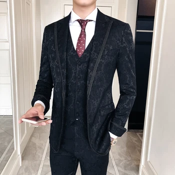 Muži Oblek Nový Britský Gentleman Štýl Slim Fit Vyhovuje Tri-dielny Oblek Večera Šaty Bežné Formálne oblečenie Hosť Šaty, Kostým Homme