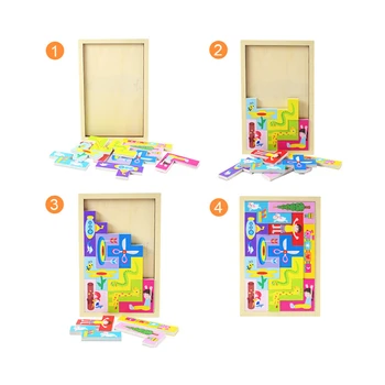 Kreatívne Drevené Rainbow Tetris Skladačka Hračky Montáž Puzzle Farba Nastavená Deti, Vzdelávacie Hračky