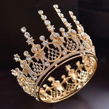 Luxusné Barokové Zlato Tiara Svadobné Vlasy, Šperky Nevesta Vysokej Malé Okrúhle Royal Plný Kruh Koruny pre Dievčatá, Svadobné Doplnky do Vlasov