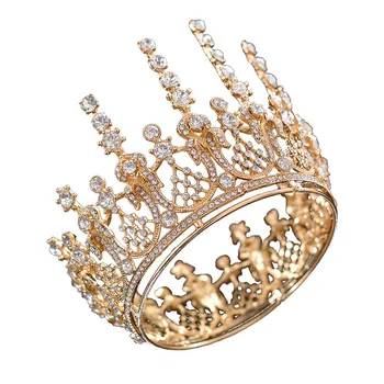 Luxusné Barokové Zlato Tiara Svadobné Vlasy, Šperky Nevesta Vysokej Malé Okrúhle Royal Plný Kruh Koruny pre Dievčatá, Svadobné Doplnky do Vlasov