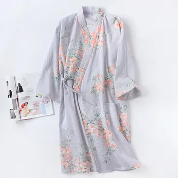 Bavlna Kimono Župan Nightgown Žien Japonský Štýl Dlho Nightgown Kvet Bielizeň, Potu a Pary Oblečenie Jar Leto