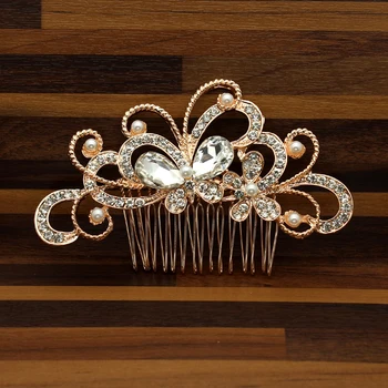 Veľký Módne Rose Gold Motýľ Kvet Perly Svadobné Hrebene Na Vlasy Crystal Špirála Pre Ženy, Svadobné Party Prom Príslušenstvo Šperky