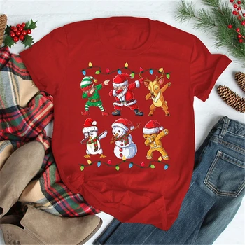 Ženy Tričko Kawaii Oblečenie Dabbing Santa Claus Graphic Tee Cartoon Topy Dievčatá Streetwear Vtipné Vianočné Party Roztomilý Darček Tričko