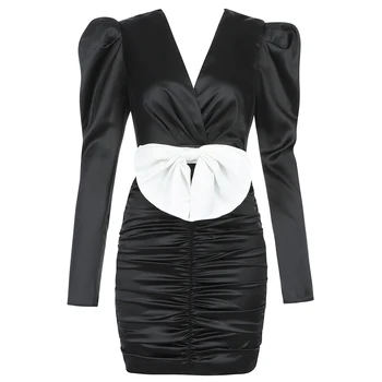 Elegantný Nový Obväz Šaty 2021 black v krku dlhý rukáv Sexy Ženy, Party, Klub Celebrity Bodycon Šaty veľkoobchod