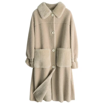 Kožušinový Kabát Žena Reálne Vlna Bunda Ženy Zimné Oblečenie 2020 Kórejský Dlho Strihanie Oviec Bundy Kabáty Vinatge Kožušiny Topy 968085