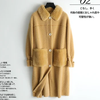Kožušinový Kabát Žena Reálne Vlna Bunda Ženy Zimné Oblečenie 2020 Kórejský Dlho Strihanie Oviec Bundy Kabáty Vinatge Kožušiny Topy 968085