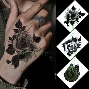 Nepremokavé Dočasné Tetovanie Nálepky Rose Kvitnúce Kvety Strednej Veľkosti V Ruke Flash Tetovanie Falošné Tetovanie pre Mužov, Ženy, Dievča, 3ks