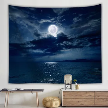 Mesiac Noc Gobelín Posteľ kryt Stene Visí Camping Veľké Tlač Textílie Galaxy dekor Obdĺžnik Domova Kolo Uterák Pláže