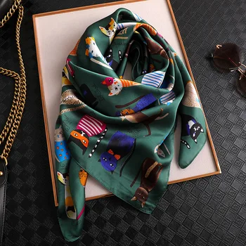 Nové módy pre dámy šátek mačka tlače 90*90 šatku, šál dekoratívne šatku Rôznych odborných šatkou hot predaj