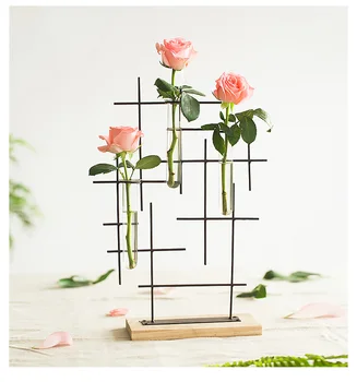 Nordic Kovaného Železa Váza Tvorivé Osobnosti Sklo Skúmavky Váza, Sušené Kvety Vložené Ploche Ozdoby Domáce Dekorácie