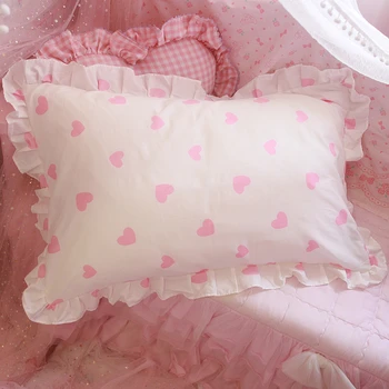 74x48cm princezná štýl bavlna flounce frill ružová obliečka na vankúš posteľ jediné srdce vytlačené vankúš koberčeky spánku vankúš