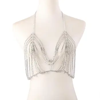Sexy Prsia Reťaze Ženy Crystal Podprsenka reťazca bikini luxusné drahokamu telo šperky vyhlásenie vedenia Pláži v lete jewellry