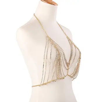 Sexy Prsia Reťaze Ženy Crystal Podprsenka reťazca bikini luxusné drahokamu telo šperky vyhlásenie vedenia Pláži v lete jewellry