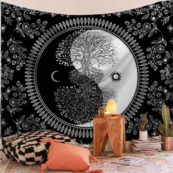 Mandala Veľký Gobelín Stene Visí Boho Dekor Trippy Polyester Sun Moon Japonský Hippie Statku Koberce Koľaji Dekor Čakra