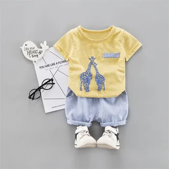 Deti Cartoon Baby Chlapci Oblečenie Letné Tričká Stripe Nohavice 2ks/súpravy Dojčenská Oblečenie Dieťa Módne Batoľa Oblečenie, Tepláky