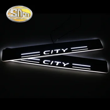 SNCN 4PCS Auto LED Dvere, Parapetné Pre Honda Mesta 2012 2013 Ultra-tenké Akryl Dynamické LED Vitajte Svetlo Šúchať Doska Pedál