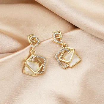 Luxusné Drahokamu Geometrické Drop Náušnice pre Ženy, Dievčatá 2020 Lesklé Crystal Námestie Visieť Náušnice Strany Šperky, Darčeky Trendy