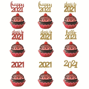 12pcs tortu mulčovače 2021 Tortu Vňaťou nový rok 2021 Špáradlo Šťastný Nový Rok 2021 party dekorácie dodávky Vianoce cake decor