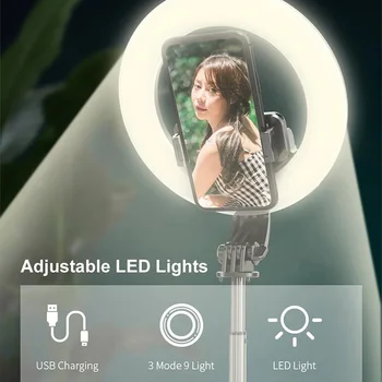 Bezdrôtový Bluetooth Selfie Palica Skladacia Ručné Diaľkové Spúšte Statív s 5-palcový LED Krúžok Svetlo pre Živé vysielanie