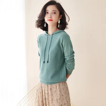 Pletené s kapucňou sveter ženy voľné kórejský sweatershirts 2019 jar a na jeseň tenké bežné dlhé rukávy mikiny ženy F9029