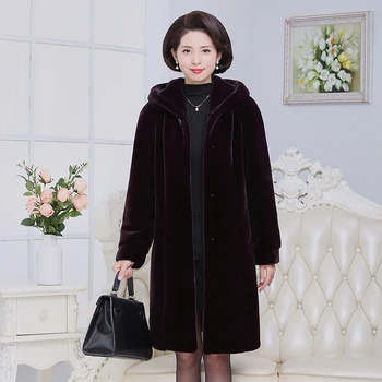 Teplé Faux Kapucňou Hustú Srsť Bunda Vysoko Kvalitné Dlhé Farbou Zimný Kabát Ženy Kabát Plus Veľkosť