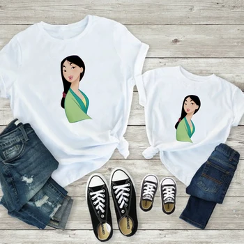 Kawaii Dievča Oblečenie Top Anime Mulan T-shirt Pre mamu A Syn Príležitostné celý Zápas Bavlna-Krátke Rukávy Detské Oblečenie Obleky Pre Rodiny
