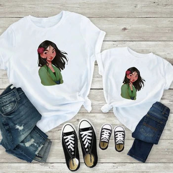 Kawaii Dievča Oblečenie Top Anime Mulan T-shirt Pre mamu A Syn Príležitostné celý Zápas Bavlna-Krátke Rukávy Detské Oblečenie Obleky Pre Rodiny