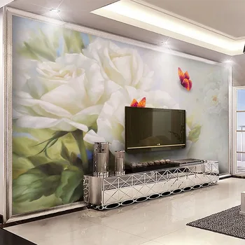 Vlastné 3D Tapeta Modernej Bielej Ruže Motýľ Kvety nástenné Maľby Obývacia Izba Gauč TV Spálňa Pozadí Steny Dekor Abstraktných De Parede