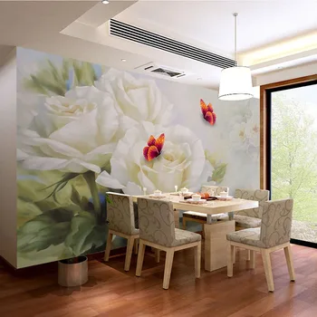 Vlastné 3D Tapeta Modernej Bielej Ruže Motýľ Kvety nástenné Maľby Obývacia Izba Gauč TV Spálňa Pozadí Steny Dekor Abstraktných De Parede