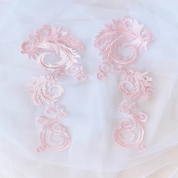 3Pairs ružová/čierna/béžová výšivky, čipky kvety škvrny svadobné DIY materiály textílie odevy nášivka príslušenstvo A242