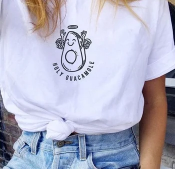 PUDO-JBH Svätého Guacamole Roztomilý Funny T-Shirt Ženy Tumblr Módne Vegetariánska Graphic Tee Avokádo Taco Tričko Biele