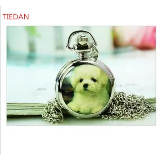Doprava zadarmo Módne quartz klasické psa Flip zrkadlo Očarujúce vreckové hodinky náhrdelník