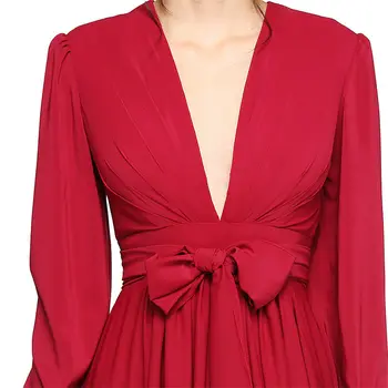 Hlboký V-neck 2020 Šaty Červené Jednoduché Tehotné Ženy Party Šaty Župan De Soiree T478 2019 Plus Veľkosť Dlhé Rukávy Formálne Šaty